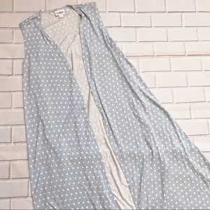 LuLaRoe Blue and White Polka Dot Joy Long Vest